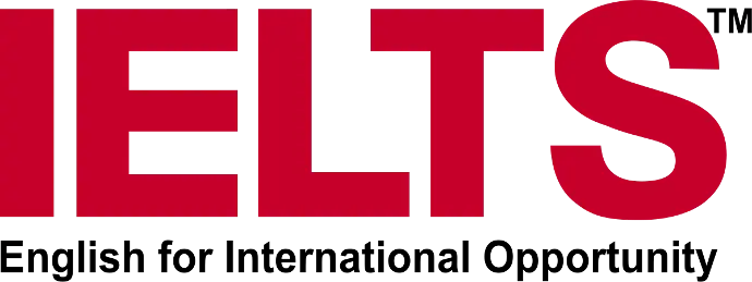 Logo featuring the word "IELTS" in bold red letters, with a tagline below.
