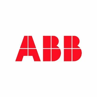 Logo of ABB, featuring bold red letters "A", "B", and "B" with a modern design.